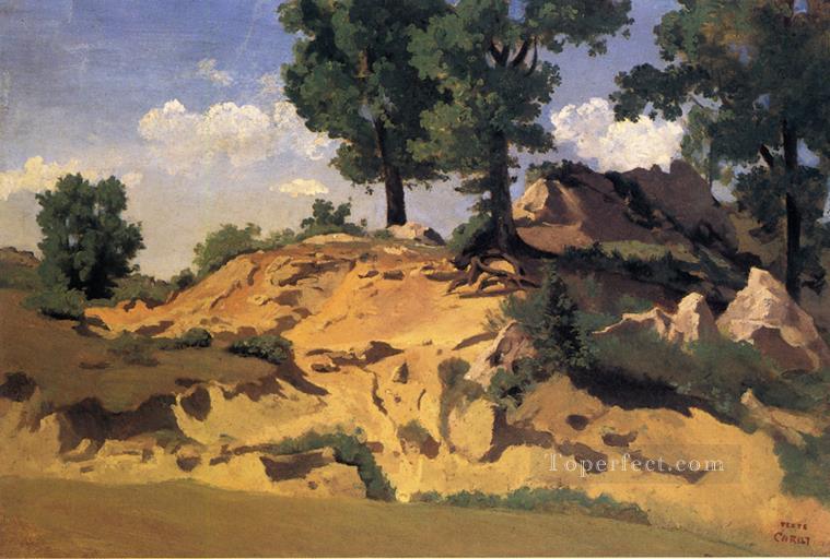 Trees and Rocks at La Serpentara plein air Romanticism Jean Baptiste Camille Corot Oil Paintings